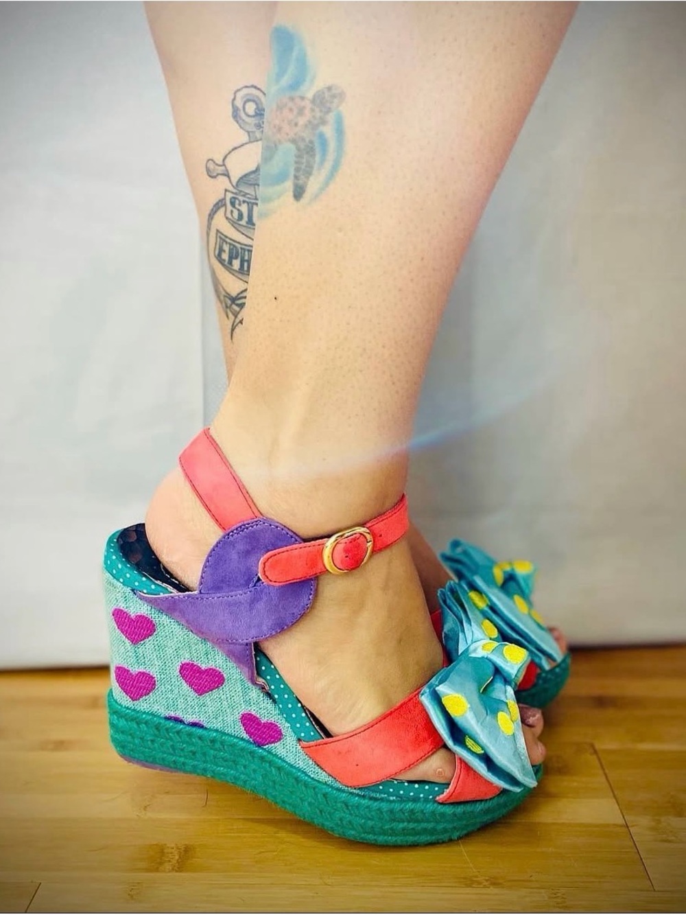 Irregular choice Heart Print Wedge Sandals with Bow